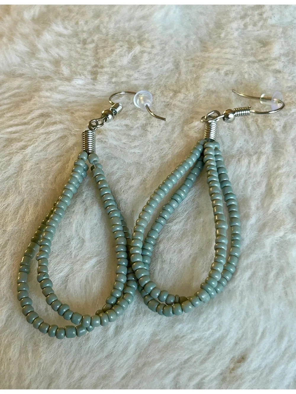 Light Blue Beaded Multi-Strand Necklace and Earrings Set